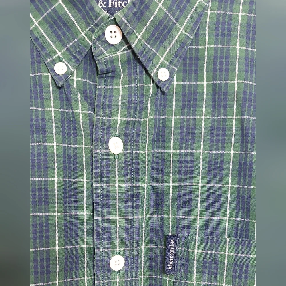 Abercrombie and Fitch Men's Size Medium Long Sleeve Shirt Plaid Muscle Green